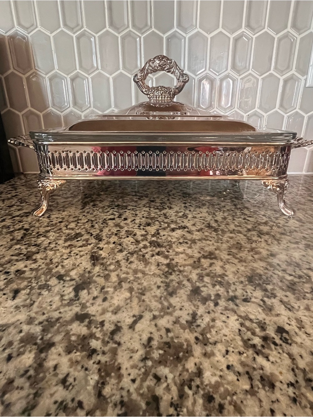 Vintage Oneida Silver Silverplated Casserole Server Carrier w Glass Insert